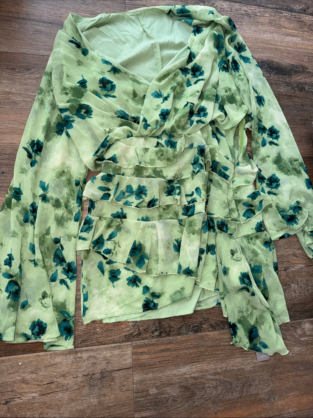 Missguided Light Green Floral Ruffle Dress